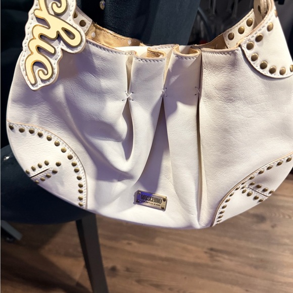 Moschino Handbags - Moschino Cream Leather Studded Shoulder Bag